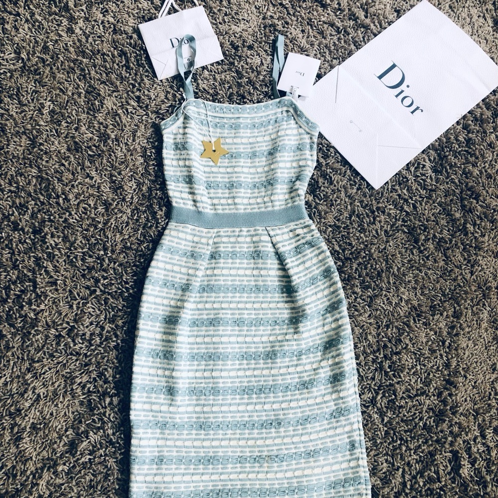 Dior Light Blue and White Textured Sheath Dress. Size 36